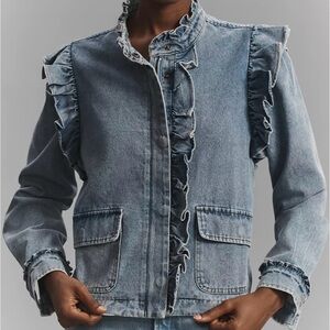 DOLAN from Anthropologie ruffled jean utility jacket.